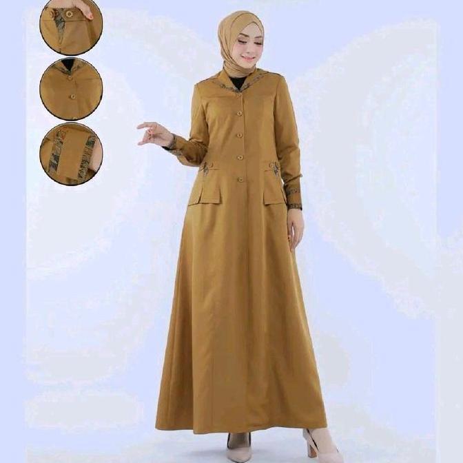 Gamis PDH ,PNS,ASN ,Kheki Tua Wanita / Gamis kerja PDH Kheki Tua kombinasi batik , Baju Dinas Wanita