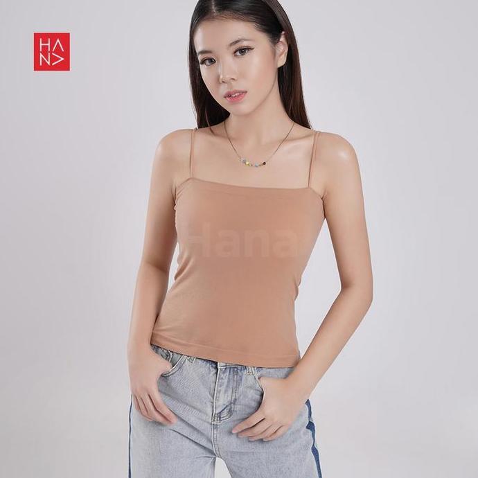 Bisakok- Hana Fashion - Kyra Square Tanktop With Bra Cup Wanita Tank Top - Tt298 Panjang Putih
