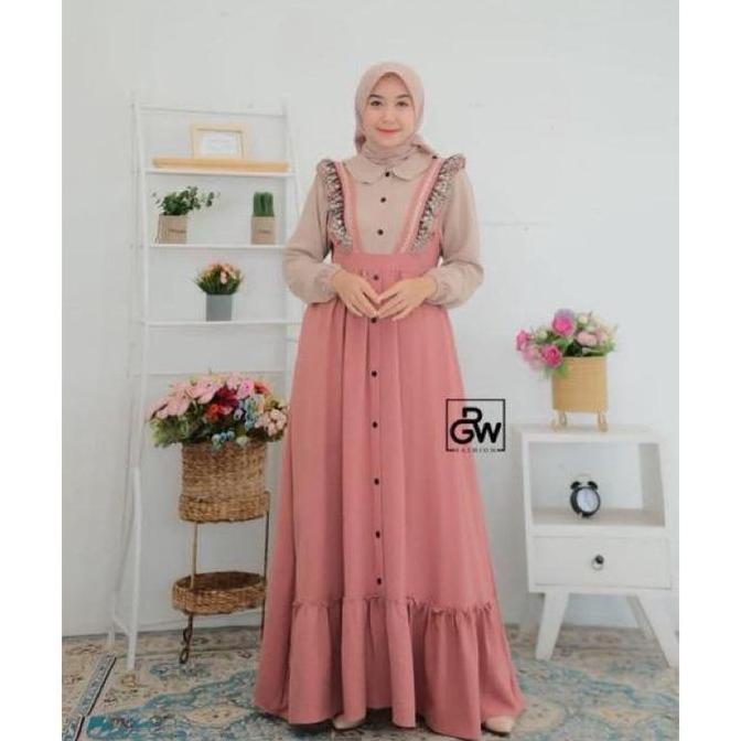 geneaby -  Inara Dress Gamis Wanita Bahan Crinkle Airflow Premium Mix Renda Original