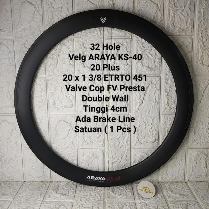 Rims Velg 20 Plus 451 ARAYA KS40 Sepeda Lipat Seli Minivelo 20x1 3/8 Double Wall Tinggi 4cm Ada Brak