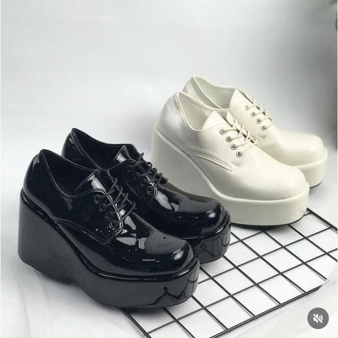 0109 Wedges selop sepatu heels tinggi nyaman empuk  Cewek Kasual Perempuan Putih korean style wanita