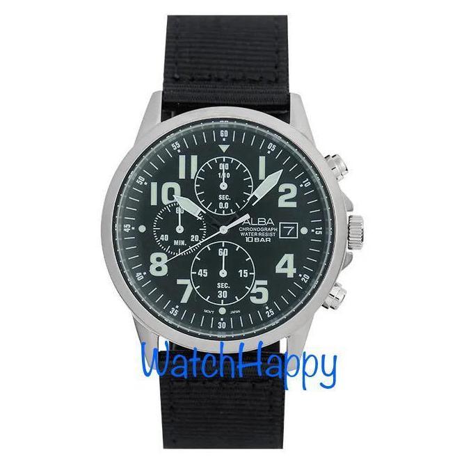 WatchHappy Alba AM3853X1 Mens Chrono Black Dial Nylon AM3853 ORIGINAL terlaris