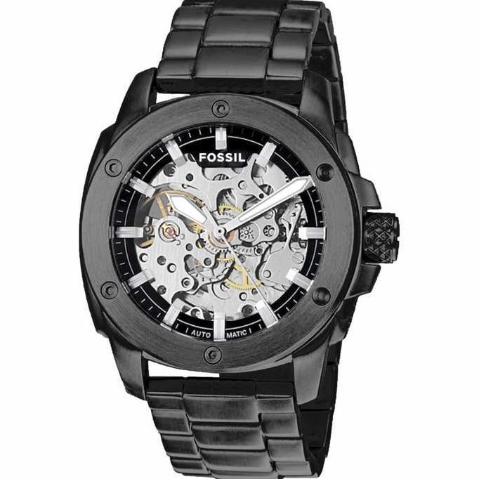 Jam tangan pria fossil otomatis transparan fossil skeleton terlaris