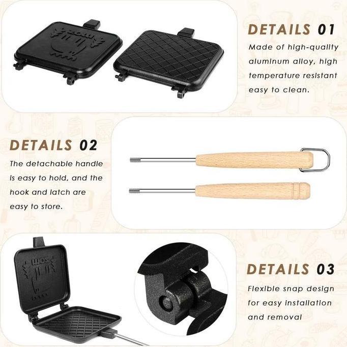Cetakan Sandwich Maker Waffle Non-Stick Pan Double-Sided Engraving / Alat Panggang Roti Tawar TH
