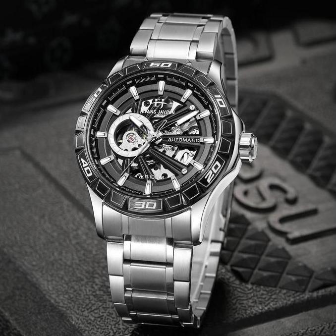 Evans Jayden Jam Tangan Pria 9565 Rantai Automatic Movement Stainless Steel Kaca Sapphire Chronograp