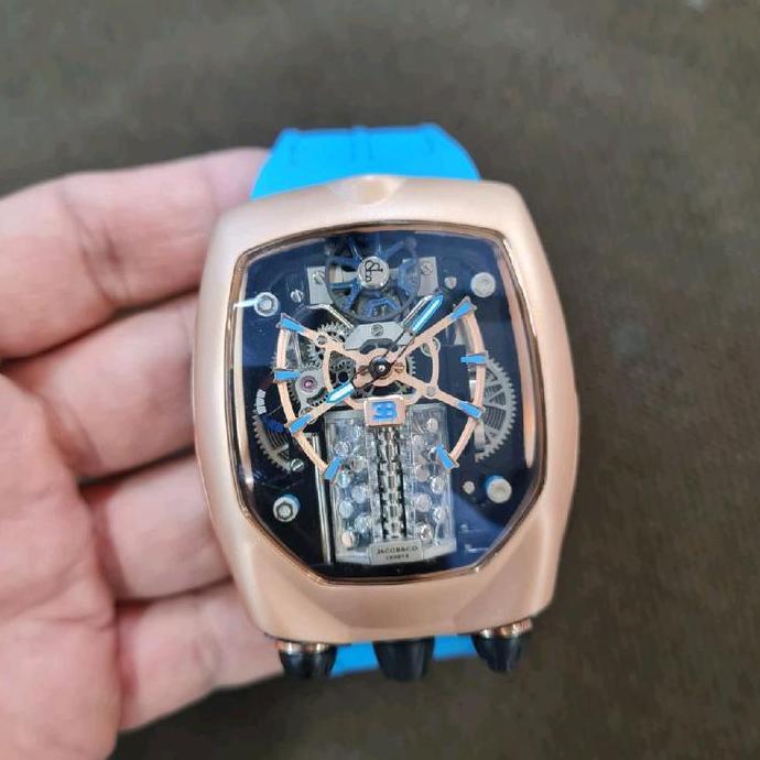 Jam tangan Automatic Swiss JACOB & CO Bugatti Chiron Rosegold Silver Stainless steel terlaris