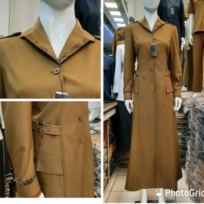 Viral     Gamis PDH ,PNS,ASN ,Kheki Tua Wanita / Gamis kerja PDH Kheki Tua kombinasi batik , Baju Di