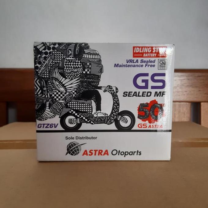 Aki GS Astra GTZ6V untuk Motor Honda Beat ISS (aki kering)