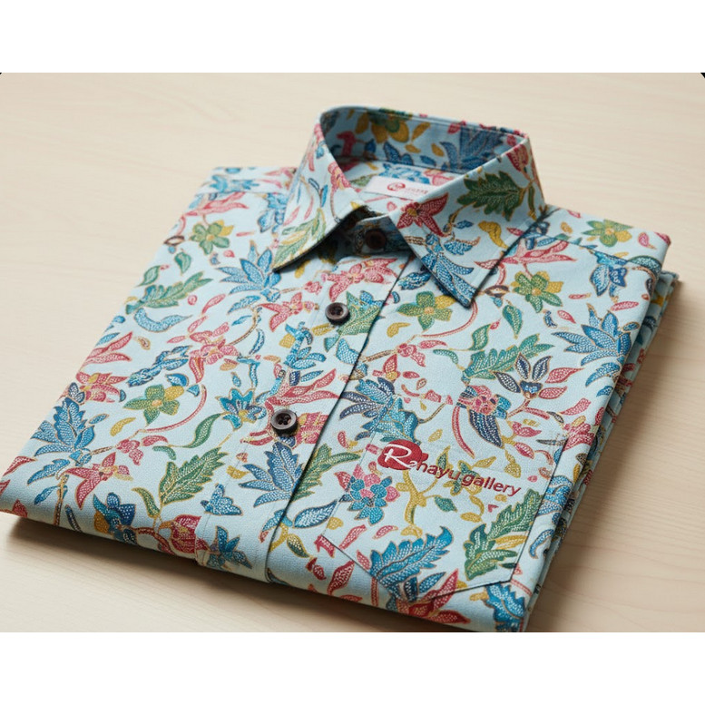 RAHAYU GALLERY Kemeja batik pria lengan panjang Baju batik kondangan motif bunga putih