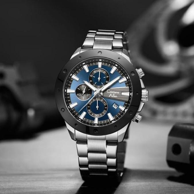Cristiano Aillen Jam Tangan Pria Analog 8897 Rantai Stainless Steel Chronograph Kaca Sapphire Water 