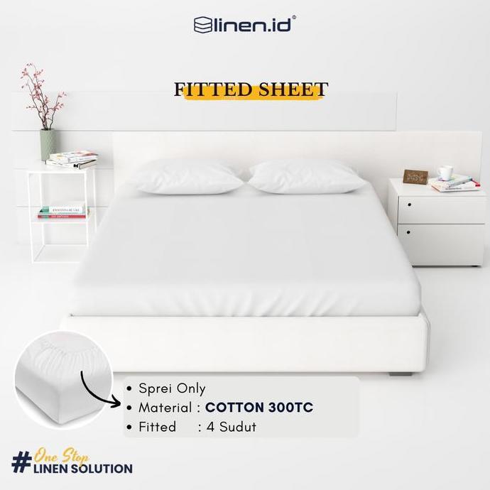 TERBARU - [Sprei only] Fitted Sheet Putih Polos Cotton 300TC Dengan Karet