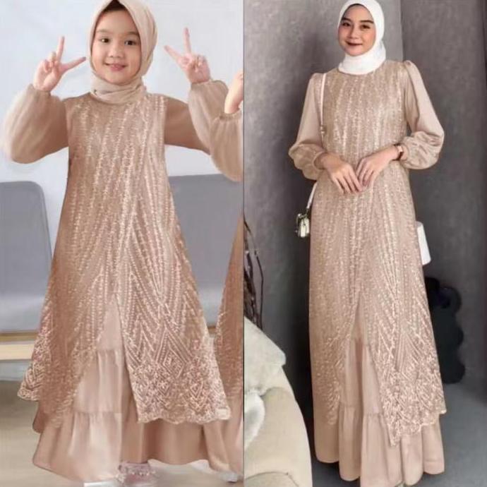 GAMIS MAXI OLIVIA IBU DAN ANAK / GAMIS BRUKAT TILE MUTIARA TERLARIS KONDANGAN PESTA
