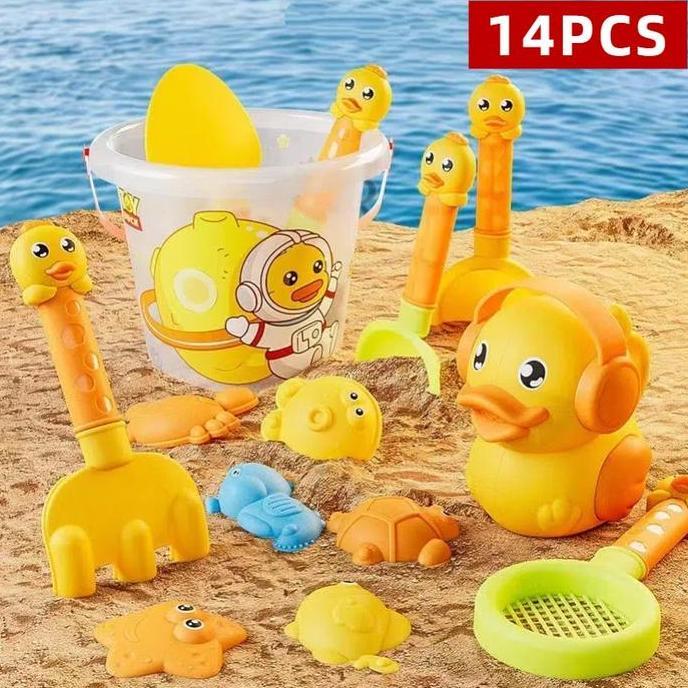 FERNOREN 14PCS Mainan Ember Pantai Anak Kecil SET Beach Toys Mainan Seru Di Pasir Kolam Renang Maina