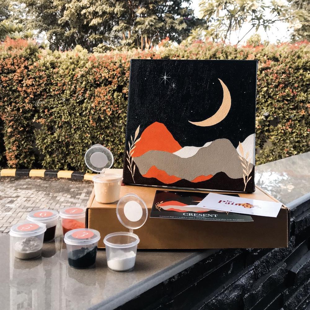 Paint By Numbers Crescent | ByPainters | Complete DIY Set | 20x20cm Kanvas & 6 Akrilik | Kit Melukis