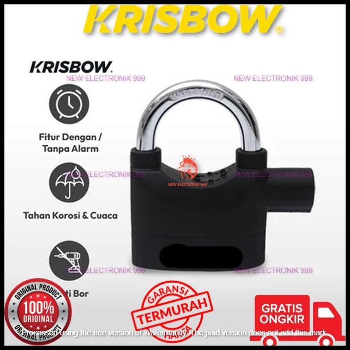 TERMURAH KRISBOW KUNCI GEMBOK ALARM CAKRAM SEPEDA MOTOR PAGAR ANTI MALING PADLOCK HEAVYDUTY SIREN AL