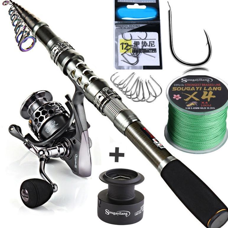 Sougayilang Joran Pancing Set 1.8-3.3M Carbon Joran 1000-5000 Reel 5.5:1 Joran Set Lengkap Di Laut T