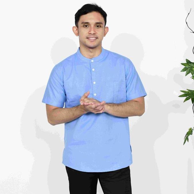 BINS Baju Koko Pria Dewasa Lengan Pendek Bahan Katun Premium Biru Hijau Muda Panjang Hitam Muslim Ta
