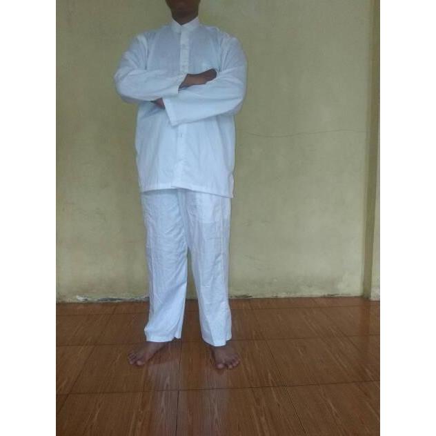 setelan koko putih polos lengan panjang dan celana pangsi putih polos/ haji umroh Muslim Kurta