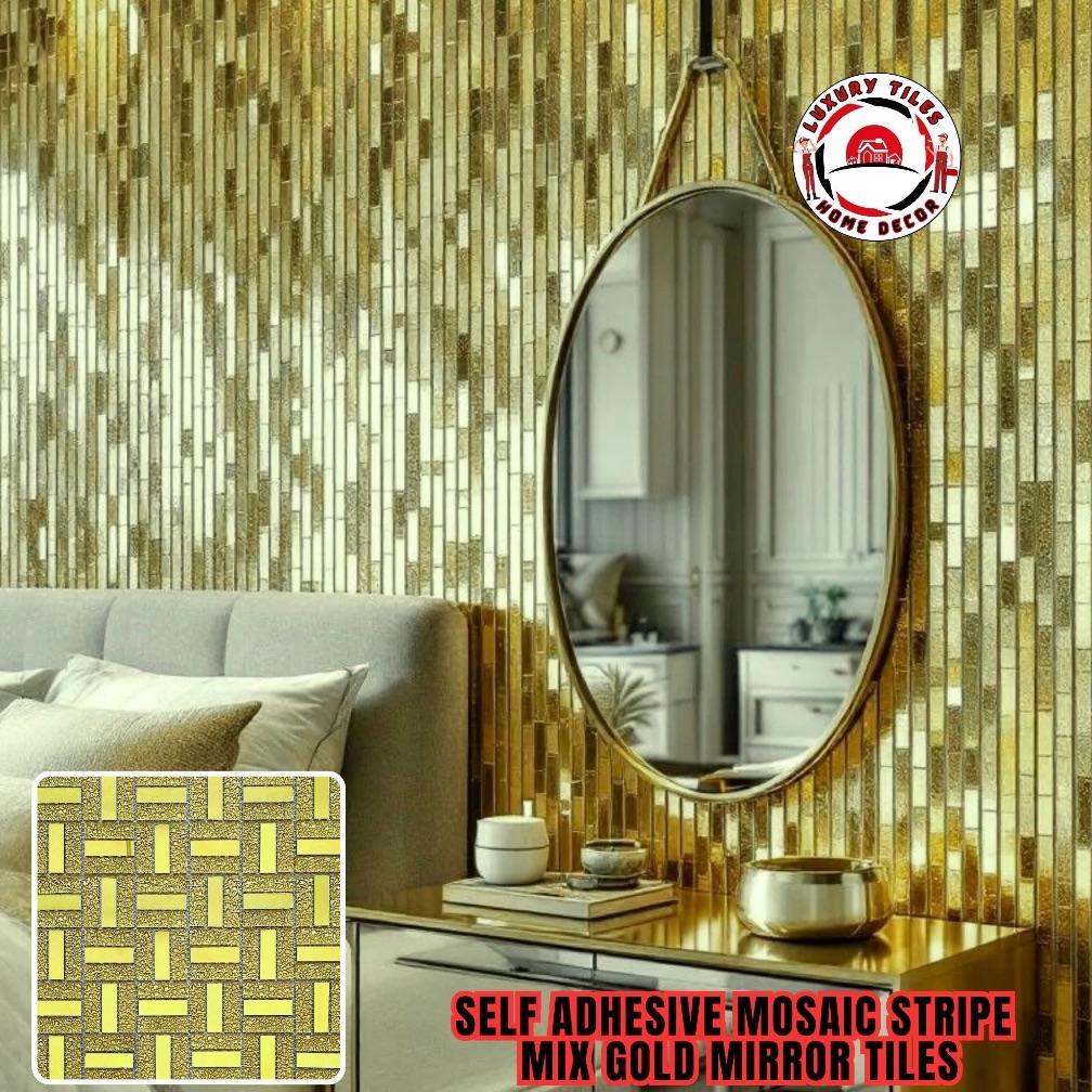 PEEL & STICK  - 6 Pilihan ADHESIVE Mosaic Glass Stripe Mix Mirror tiles Dinding Keramik Dekorasi