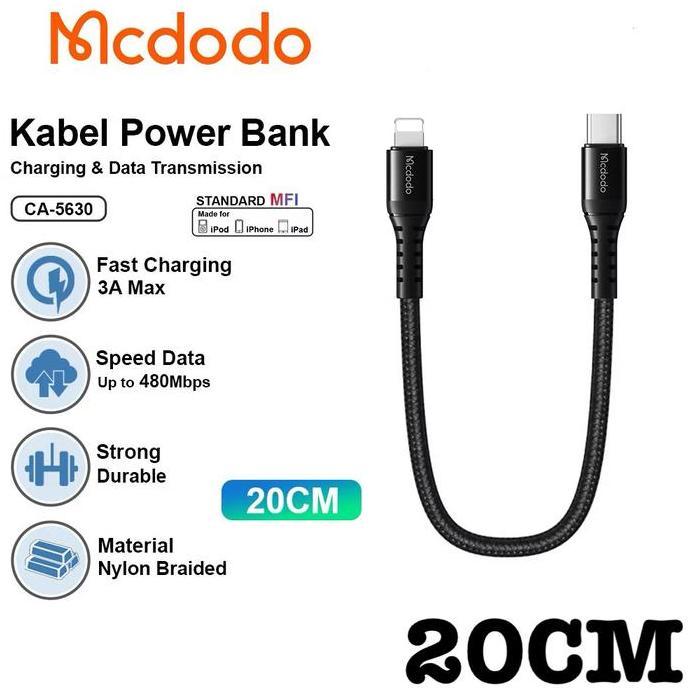 Kabel Data Pendek Usb Type C to Lightning Mcdodo CA-5630 20cm 20W