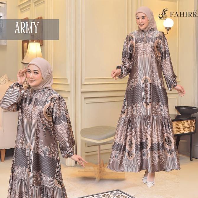 Dress ARUMI Bahan Silk Premium | Gamis Kondangan Lengan Balon Motif Bunga Elegan 2025