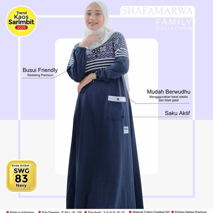 SHAFAMARWA Gamis Muslimah Wanita Busui Friendly Terbaru - Dress Jumbo Kaos Katun Combed SWG83 Navy
