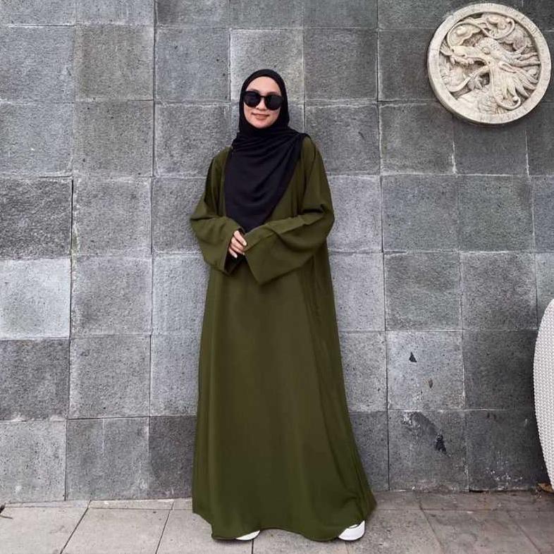 BEST SALE ABAYA TURKEY PUTIH I  ABAYA BASIC I  ABAYA DRESS POLOS  ABAYA TURKI  ARMY UKURAN S M L XL 