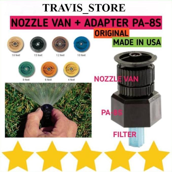 SET SPRINKLER RAIN BIRD NOZZLE 4/6/8/10/12/15/18 VAN SERIES + ADAPTOR PA-8S 1/2 INCH MADE IN USA ORI