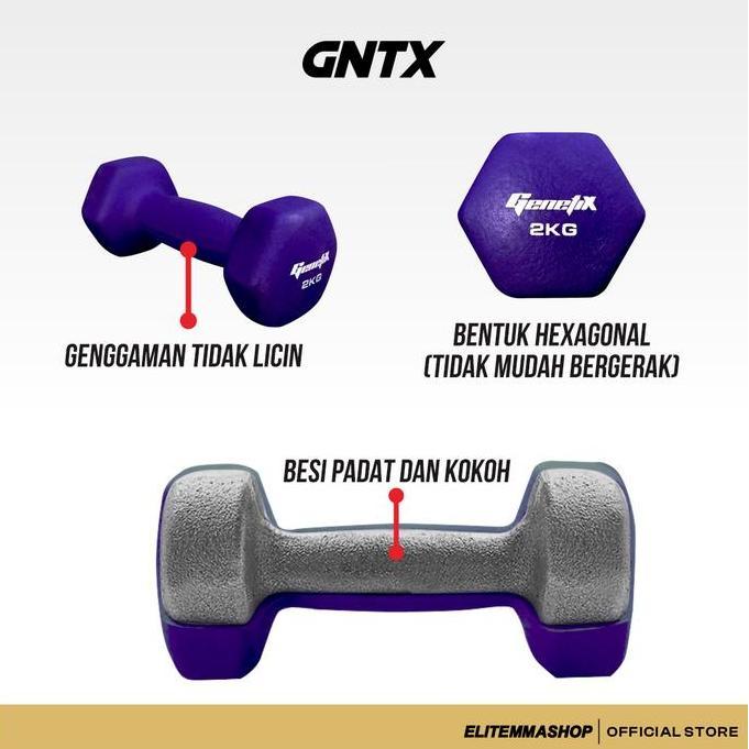 Whynottt- Dumbbell Neoprene Genetix Fit 2 Kg Dengan Desain Hexagon, Dumbbell, Barbell, Dumbbell 2Kg