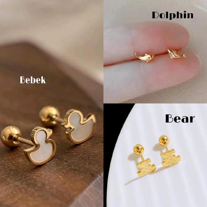 Gasajasii- Anting Duck Bear Dolphin Anak Dewasa Titanium Anti Karat Perempuan Perempuan