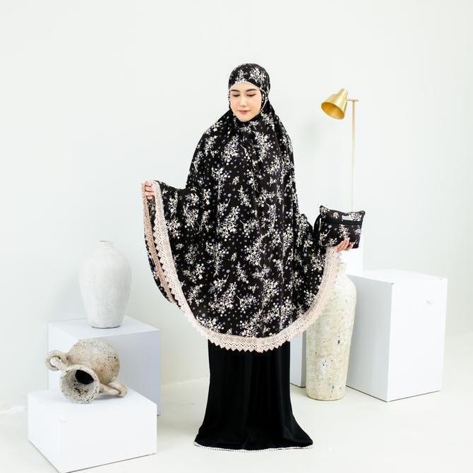 LOUFIE - Mukena Dewasa Rayon Motif 2 In 1 Renda Zipper Amelia Premium Jumbo Pouch