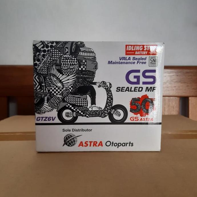 Aki GS Astra GTZ6V untuk Motor Honda Beat ISS (aki kering)