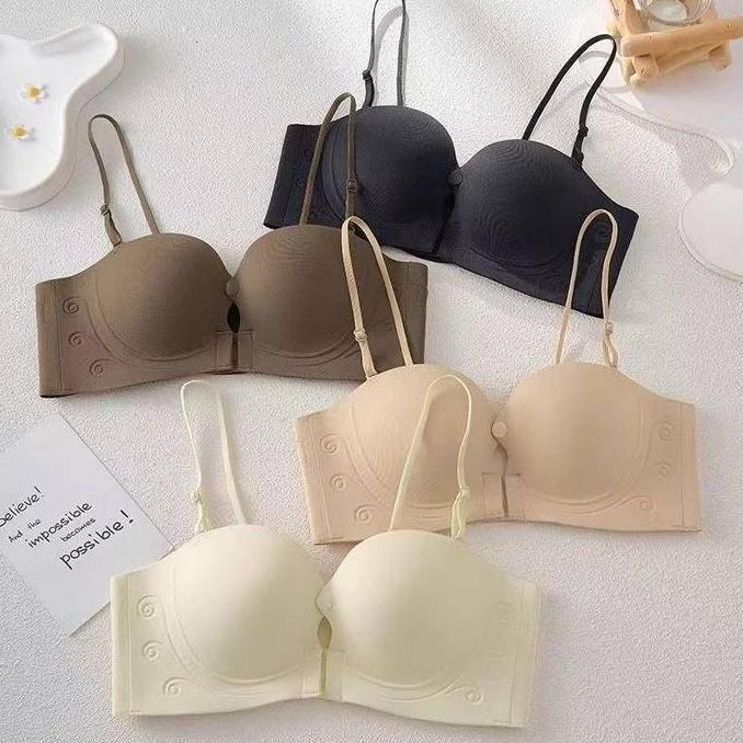 Yuksist- Bra Wanita Tanpa Tali Depan Kait Anti Slip Push Up Tebal Cup Kecil Terlihat Besar Bustier T