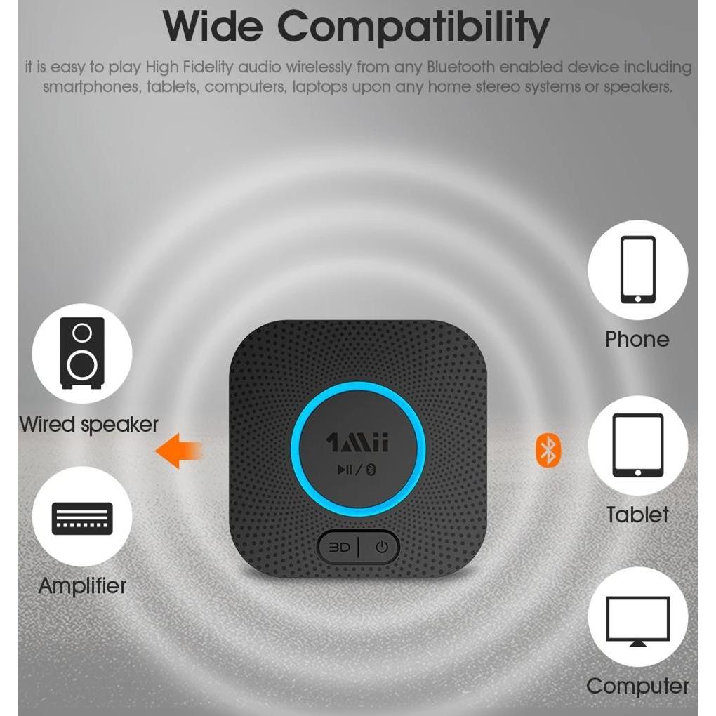 1Mii Bluetooth Audio Receiver aptX LL Dual Link RCA 3.5mm AUX 3D Music 30M Long Range Wireless Audio