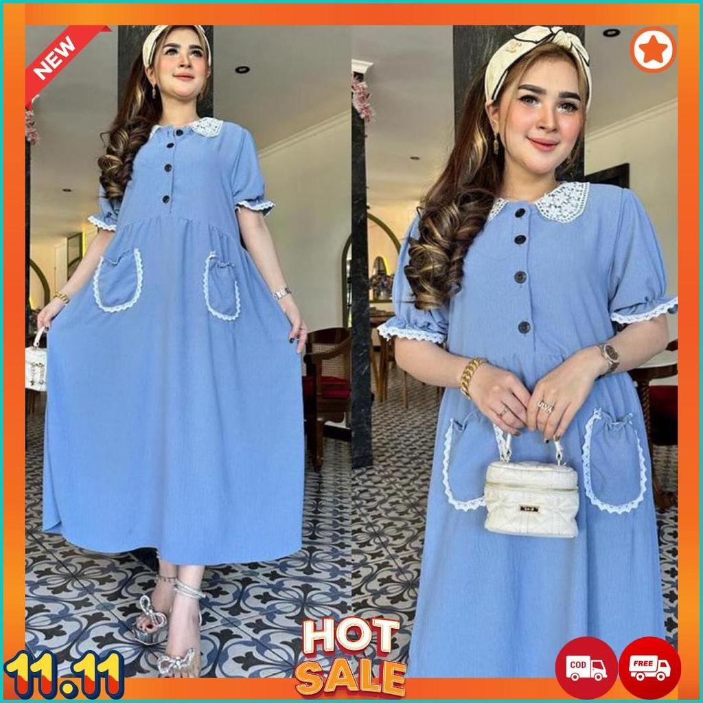 Amanda Daster Saku Lucu Dress Cewek Korea Style Remaja Daster Kekinian Terbaru Daster Polos Wanita [