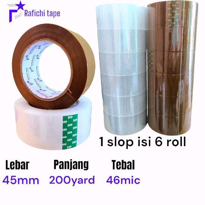 Intanstikebeef - Rafichi Lakban Jumbo Ukuran 45x200y Warna Bening dan Coklat 1 Slop isi 6 Pcs Daya R