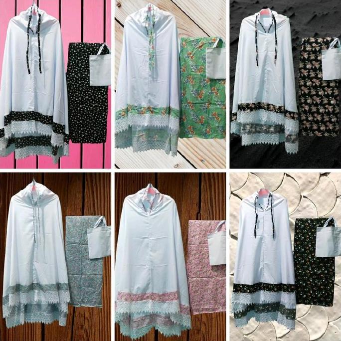 mukena santri dewasa kombinasi putih katun jepang/micro halus dan nyaman Variasi Renda rajut