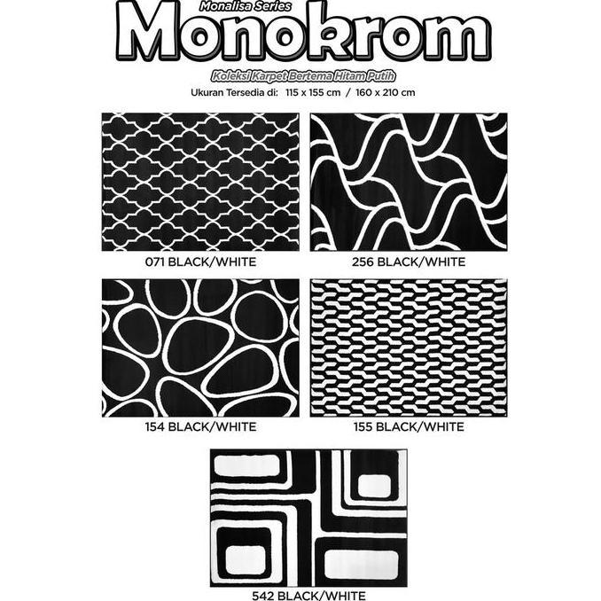 Karpet Pp Rugs Monokrom Hitam Putih 160X210Cm
