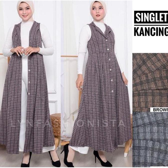 LONG CARDIGAN OUTER WANITA FASHION MUSLIMAH KANCING HIDUP MOTIF TARTAN KOTAK/IZORA terlaris