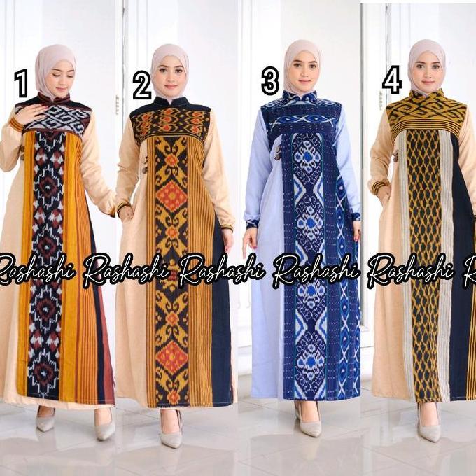 RAYA Baju gamis lebaran terbaru 2025 gamis syari katun madina premium kombinasi tenun troso motif et