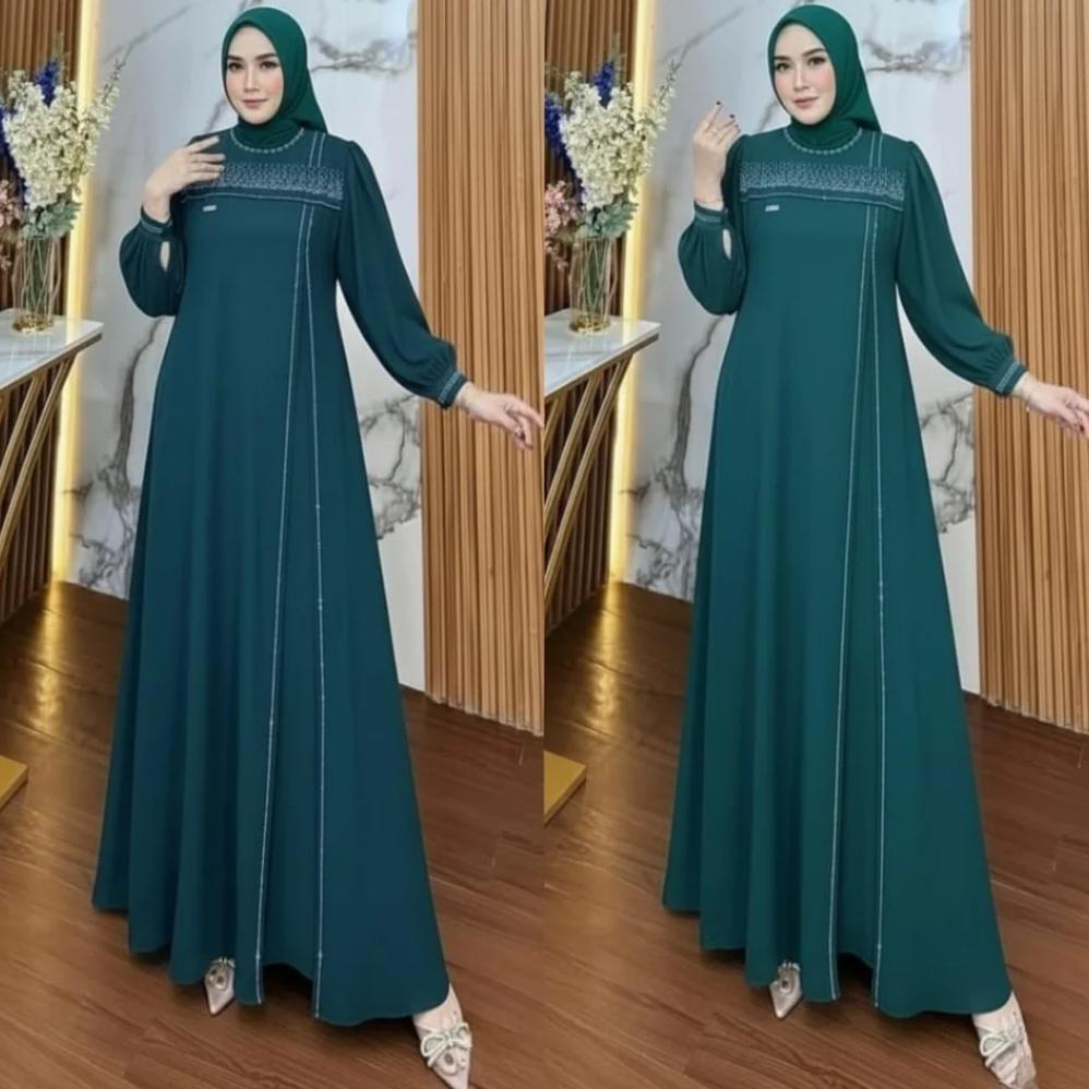 Terbaru Gamis Wanita Abaya Turkey Terbaru 2026 Emerald Blue Aylin Dress Aplikasi Payet Swaroski Prem