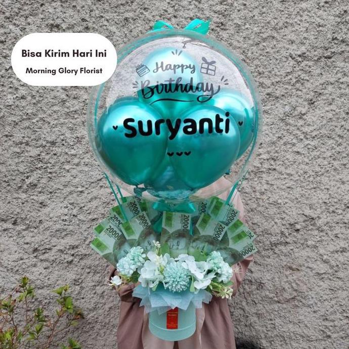 Balon Bouquet Buket Bucket Uang + Bunga (Isi Uang Sendiri) - MG FA