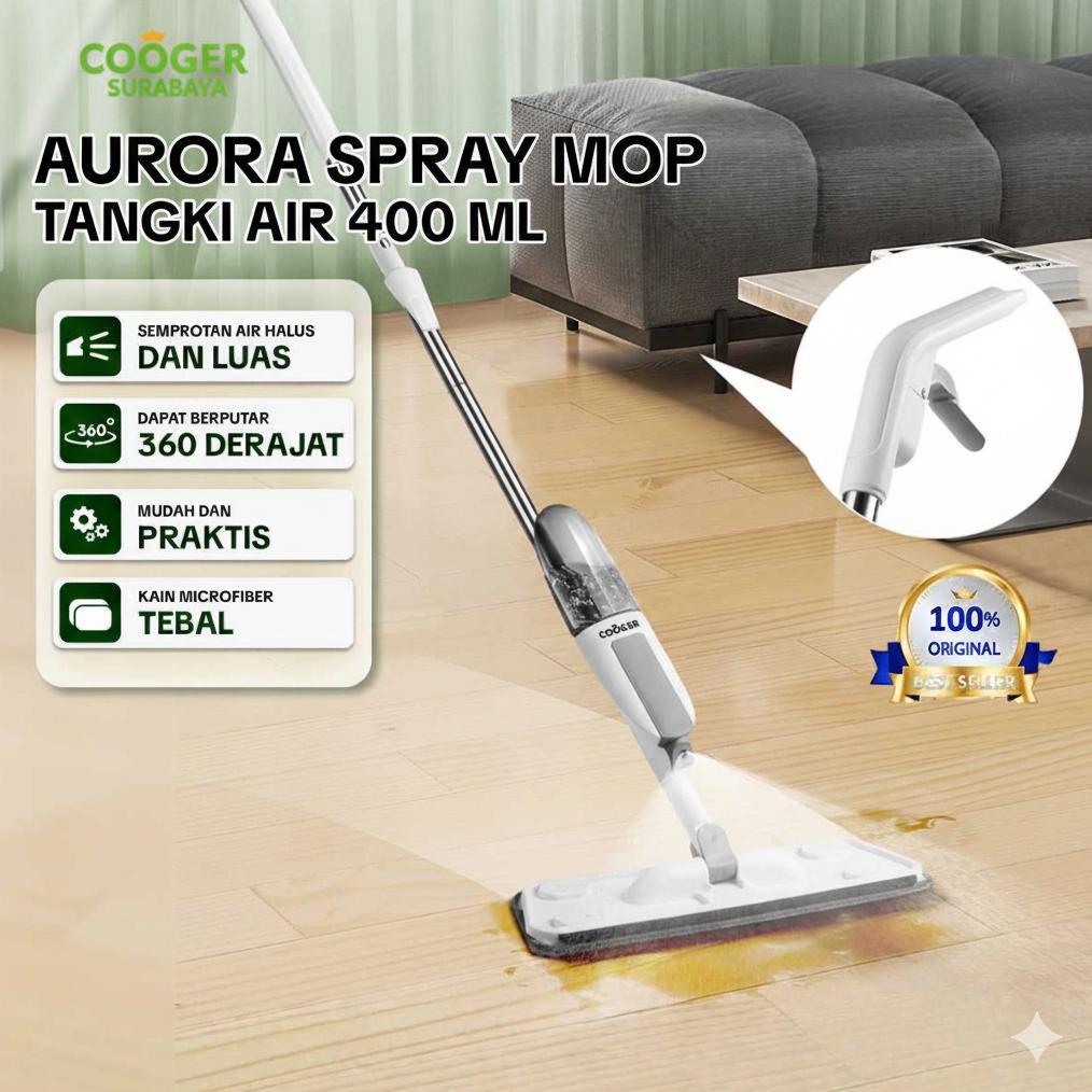 COOGER SURABAYA Alat Pel Lantai Semprot Aurora Spray Mop Otomatis dengan Tangki Air Sabun Microfiber