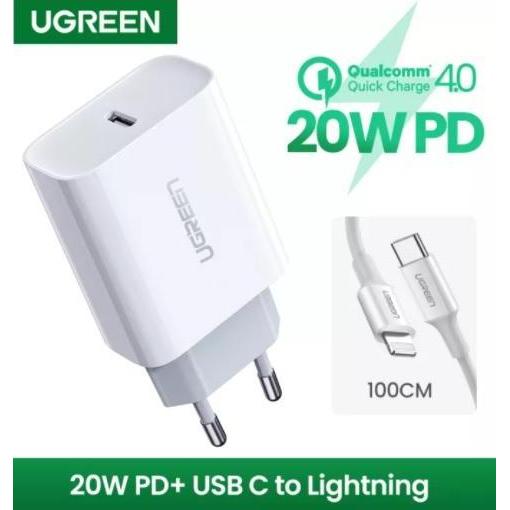 TERBARU - Ugreen Combo PD Charger + Cable Type C Lightning MFI PD 3.0 36WATT