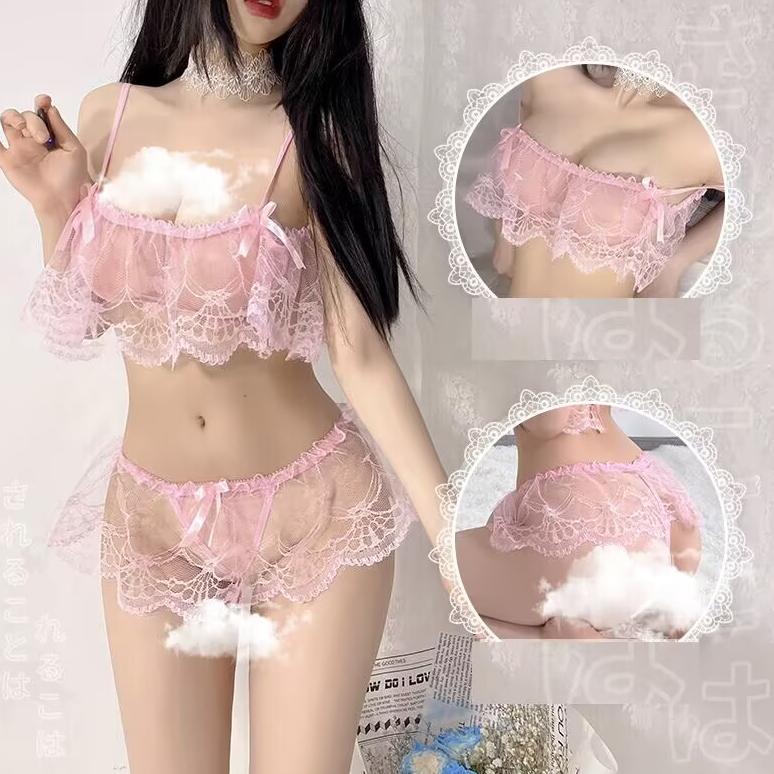 Set Wanita Bra Celana dalam Set Lace Transparan 052