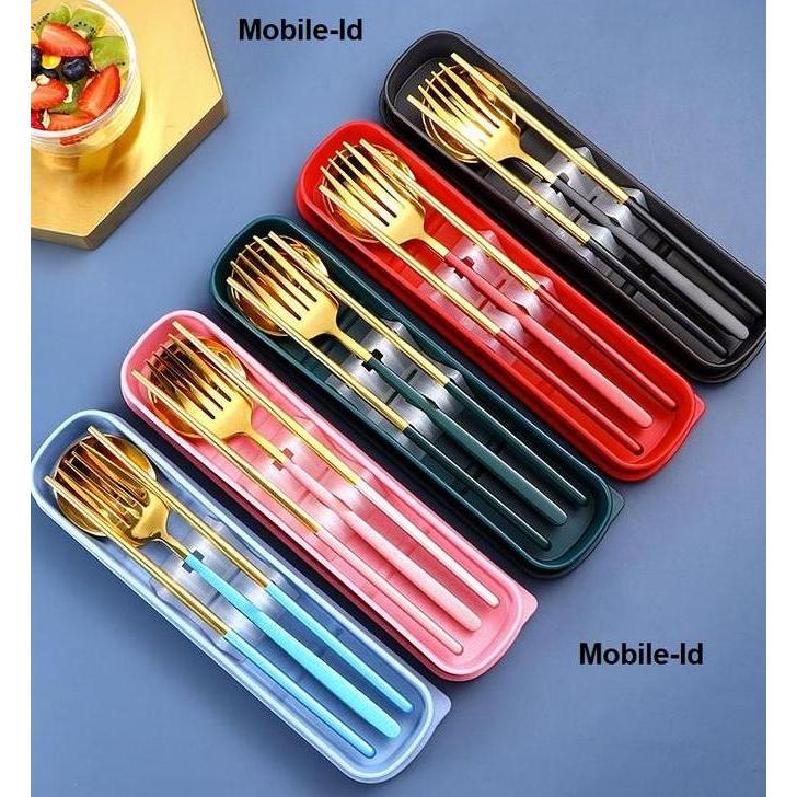 Foodcity- [Premium] Sendok Makan Stainless Set, Sendok Garpu Sumpit Portable