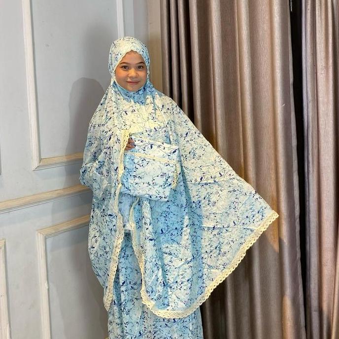 Mukena Dewasa Rayon Dingin Motif Bunga Kecil - Lingkar Renda Kecil