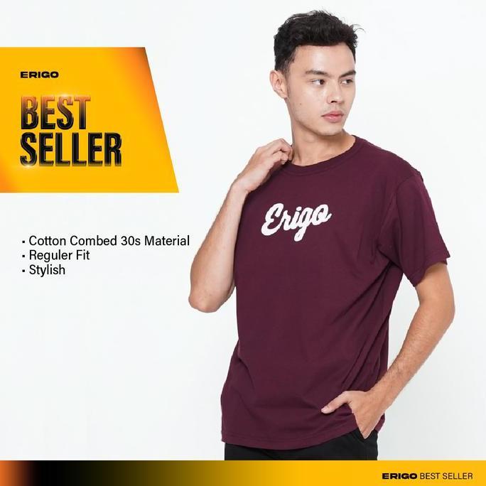 Erigo T-Shirt Basic Maroon White - Kaos Merah Maroon Pria & Wanita