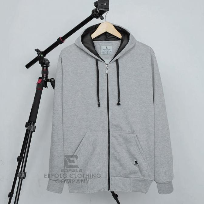 ICEBAHSA_SELLER - ERFOLG CLOTHING JACKET HOODIE ZIPPER ORIGINAL SIZE M L XL XXL WARNA ABU MISTY SWEA