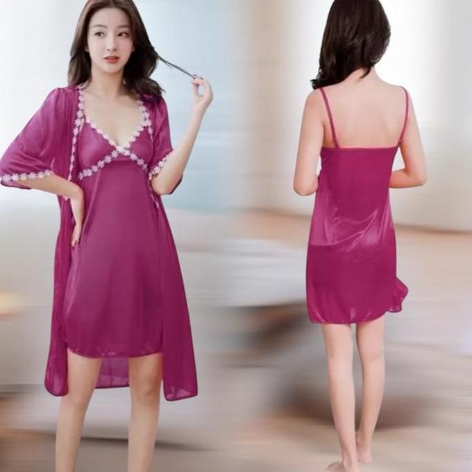 lingerie Set Kimono Satin Mini Dress Satin